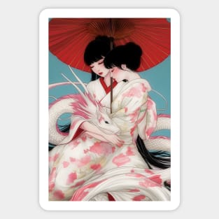 Geisha and white dragon 94006 Sticker